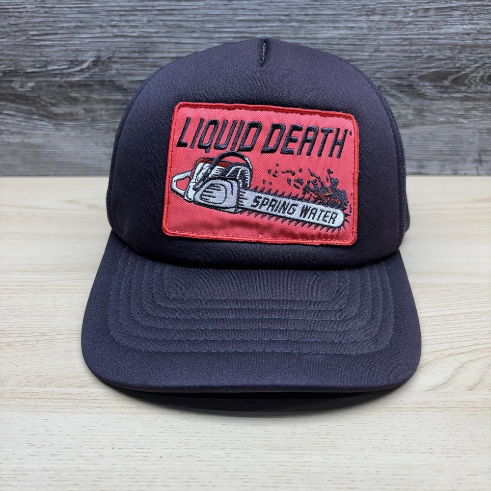 Liquid Death Hat Cap Snap Back Black Red Trucker Patch Murder Your Thirst Mens